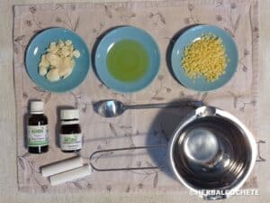 ingredients and equipment to make lip balm